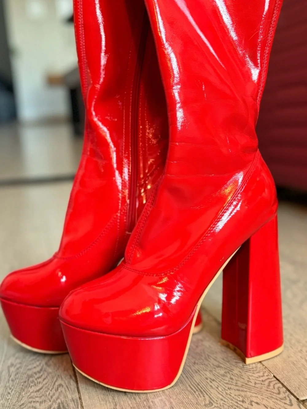 Sexy Red Thigh High Go-Go Platform Boots Size 8